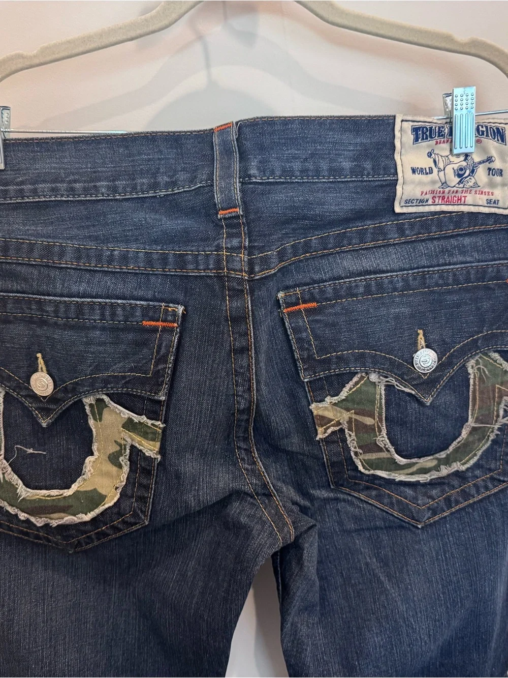 True Religion Camo Horseshoe Dark Wash Straight Leg Jeans